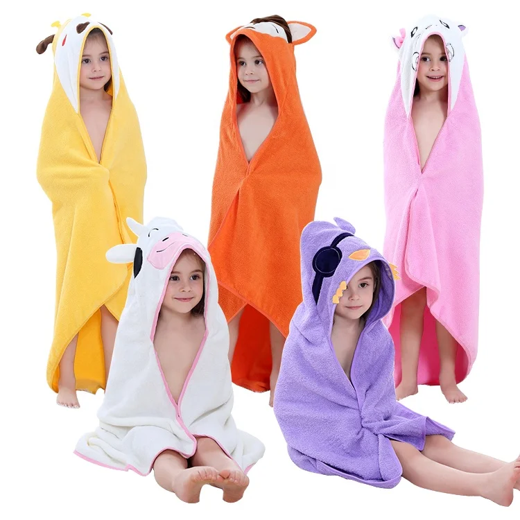 MICHLEY 320 GSM Kids Cotton Beach Bathrobe Summer Hooded Cartoon Towel for Bathroom Use Hot Item