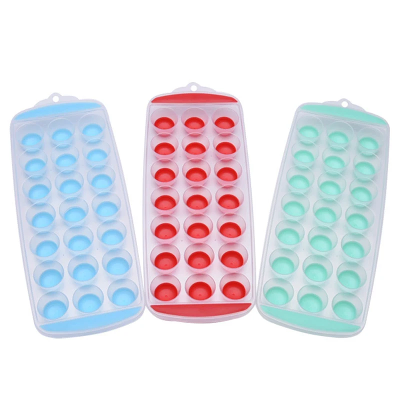 

T234 21 Grids Food Grade Silicone Ice Tray Fruit Ice Cube Maker Kitchen Accessories DIY Creative Round Small Ice Cube Mold, Red,green,blue