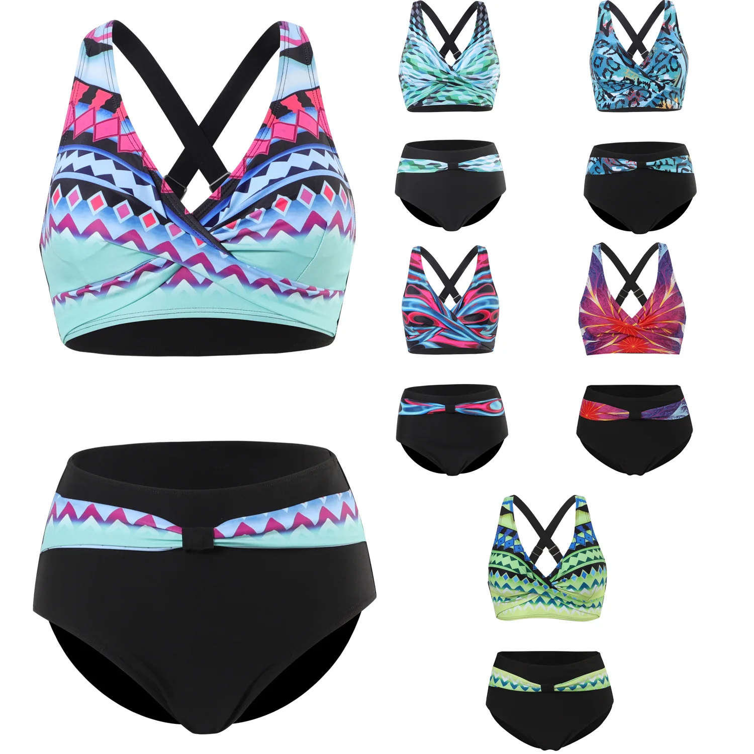 

LEVEL 2104 Newest Folds Ladies Swimming active Costume Wholesale Bikini Sexy Swimwear Crinkle two-piece Swimsuit Set