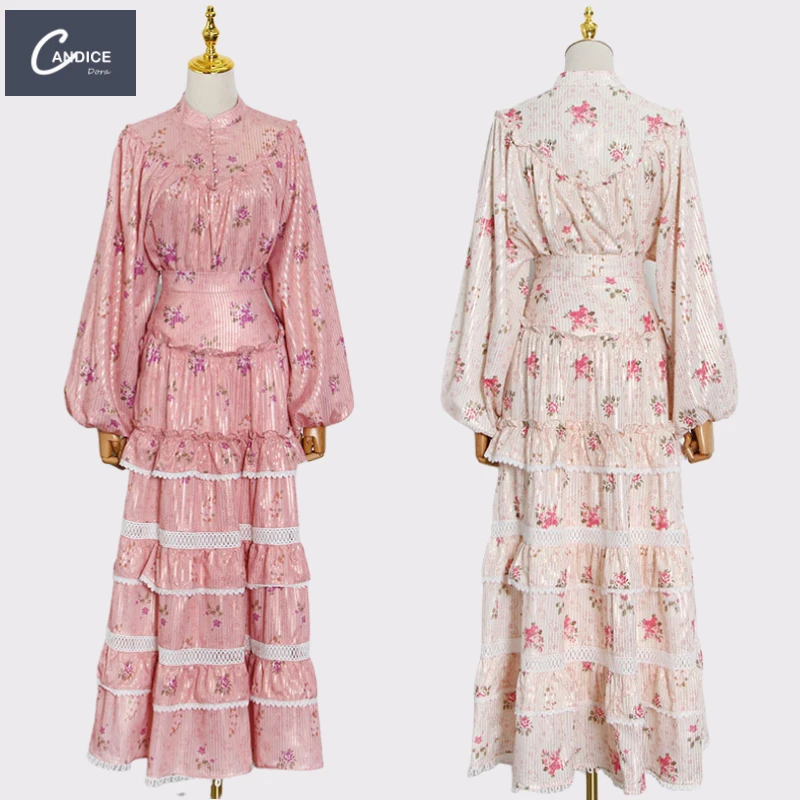

Candice unique 2021 high quality fall skirt two piece sets swing floral casual maxi dress long sleeve