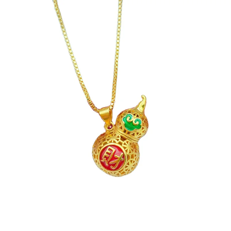 

Vietnam Shah Jin Cai Gourd Pendant Necklace Brass Gold Plated Vintage Hollow Filigree Filament Enamel Painted Pendant