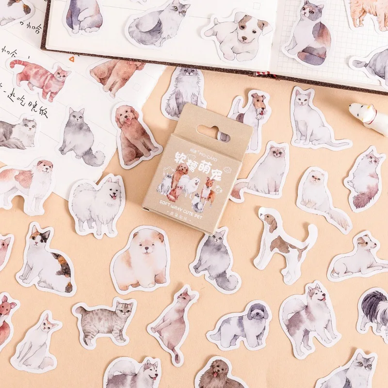 

45 Pieces Packed Stickers Soft Glutinous Cute Pet Cute Cat Dog Envelope Journal Material Sealing Stickers