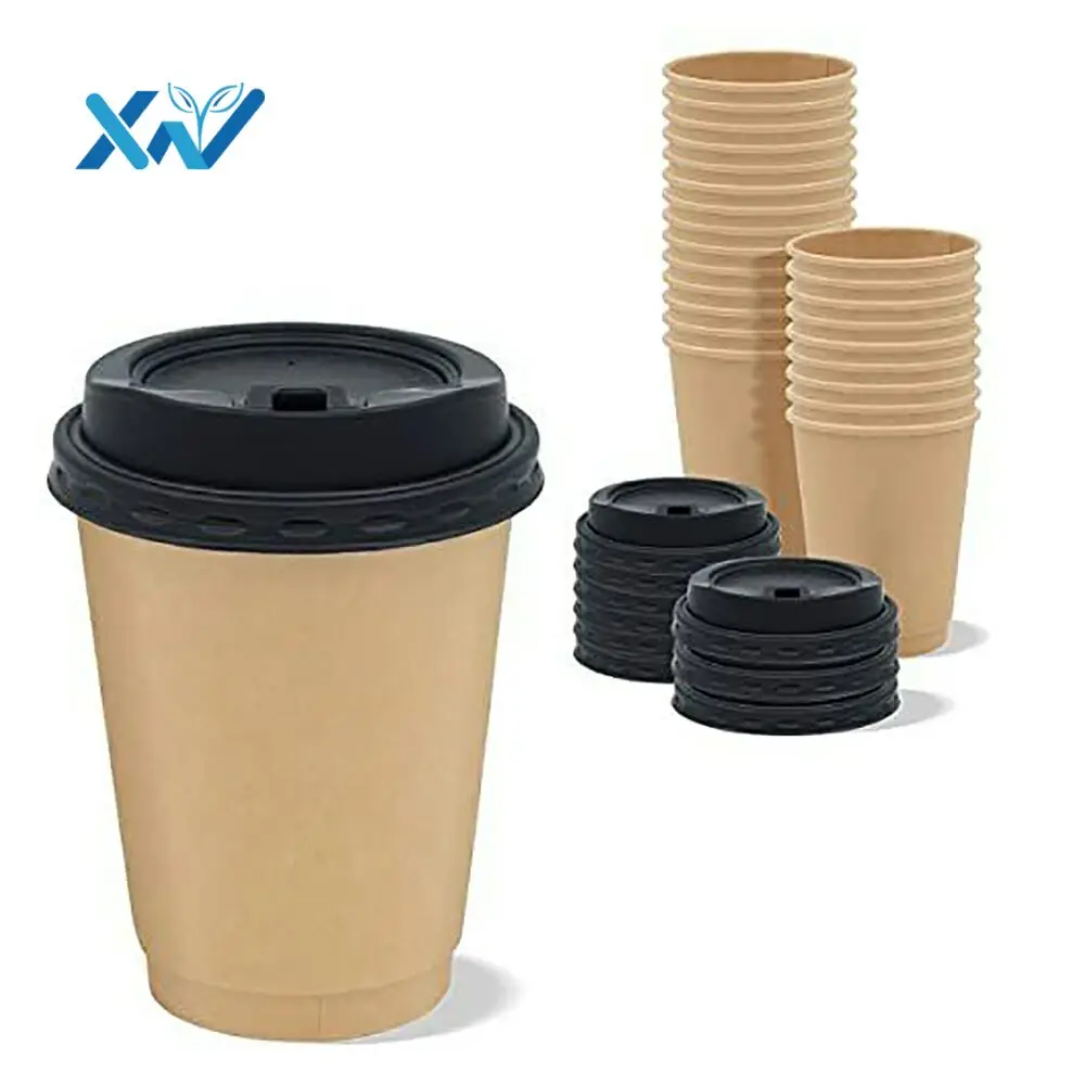 

Disposable double wall kraft coffee paper cup with lid from china source factory supplier