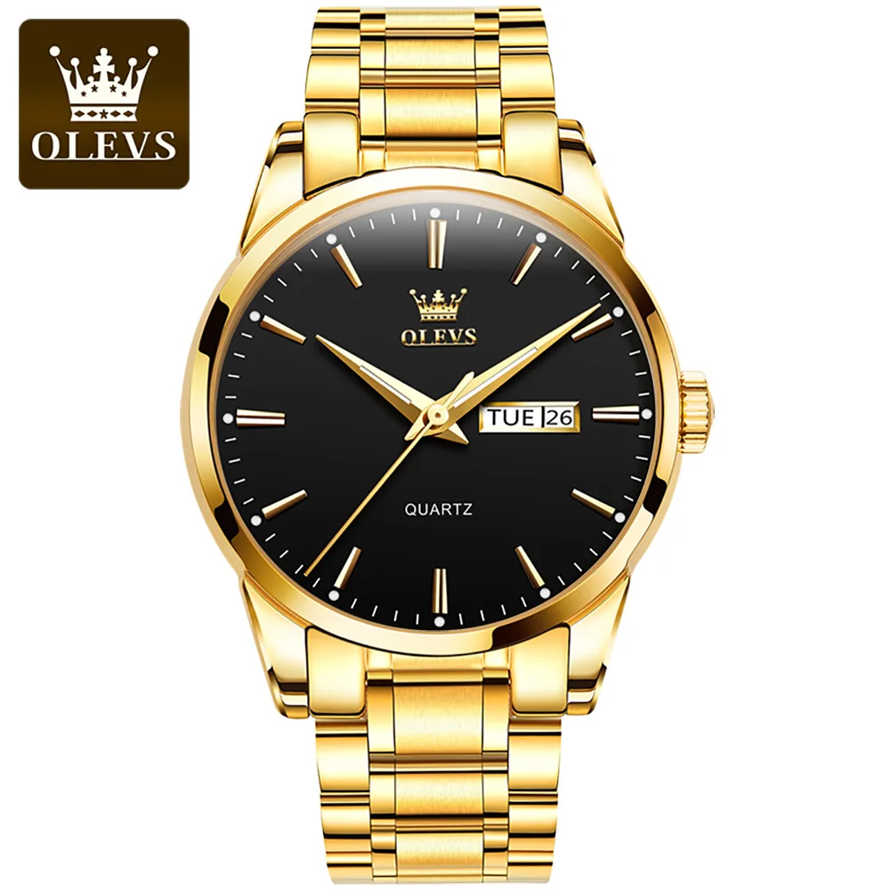 

2020 Brand OLEVS Men's Business Chronograph Quartz Waterproof Wristwatch Moon Phase Gold Stainless Steel Strap For Men Watch, 4 colors