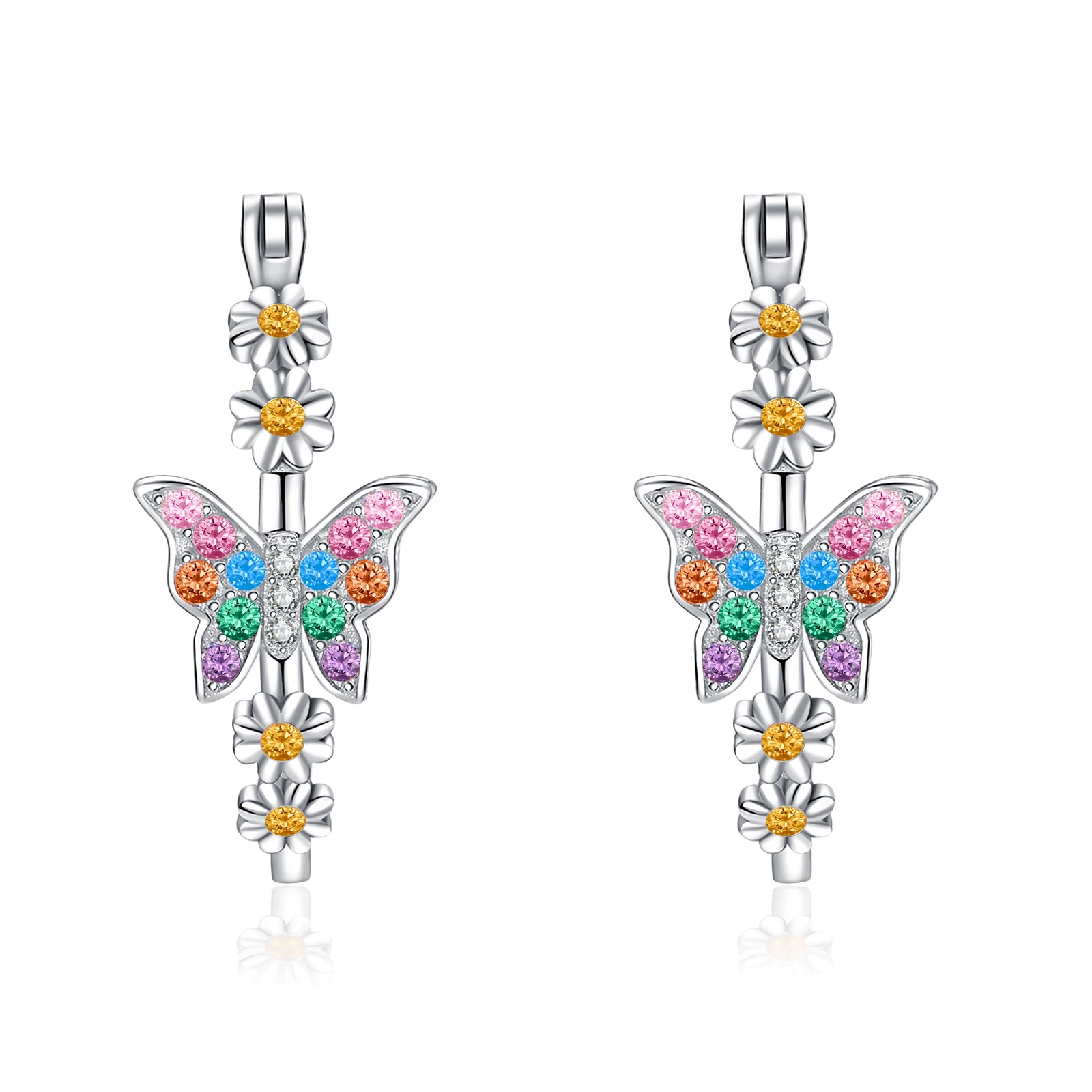 

Slovehoony Designer 925 Sterling Silver Fashion Butterfly Flower Colorful Zircon Hoop Fine Womens Korean Earrings Jewelry Luxury