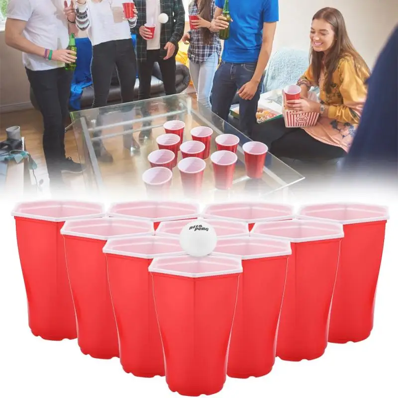 

Fun Party Hexagona Beer Pong Cups Design Disposable Plastic Red Cup Drinking Game Party Bee, Red black blue