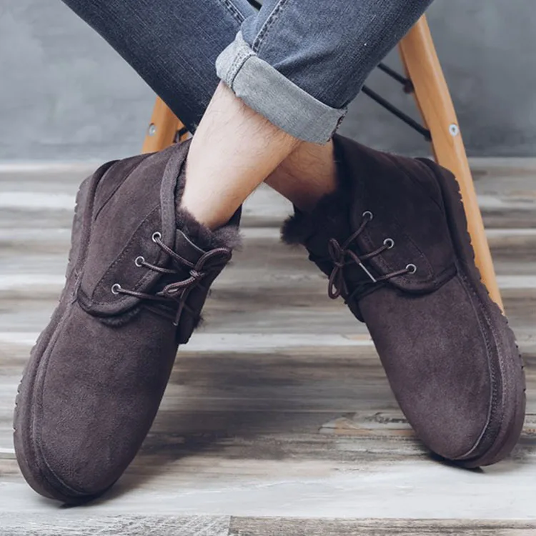 

Wholesale Winter New Comfortable Warm Sheepskin Male snow boots Fashion Non-slip Hot Sale Leisure leather Ankle Boots For Men
