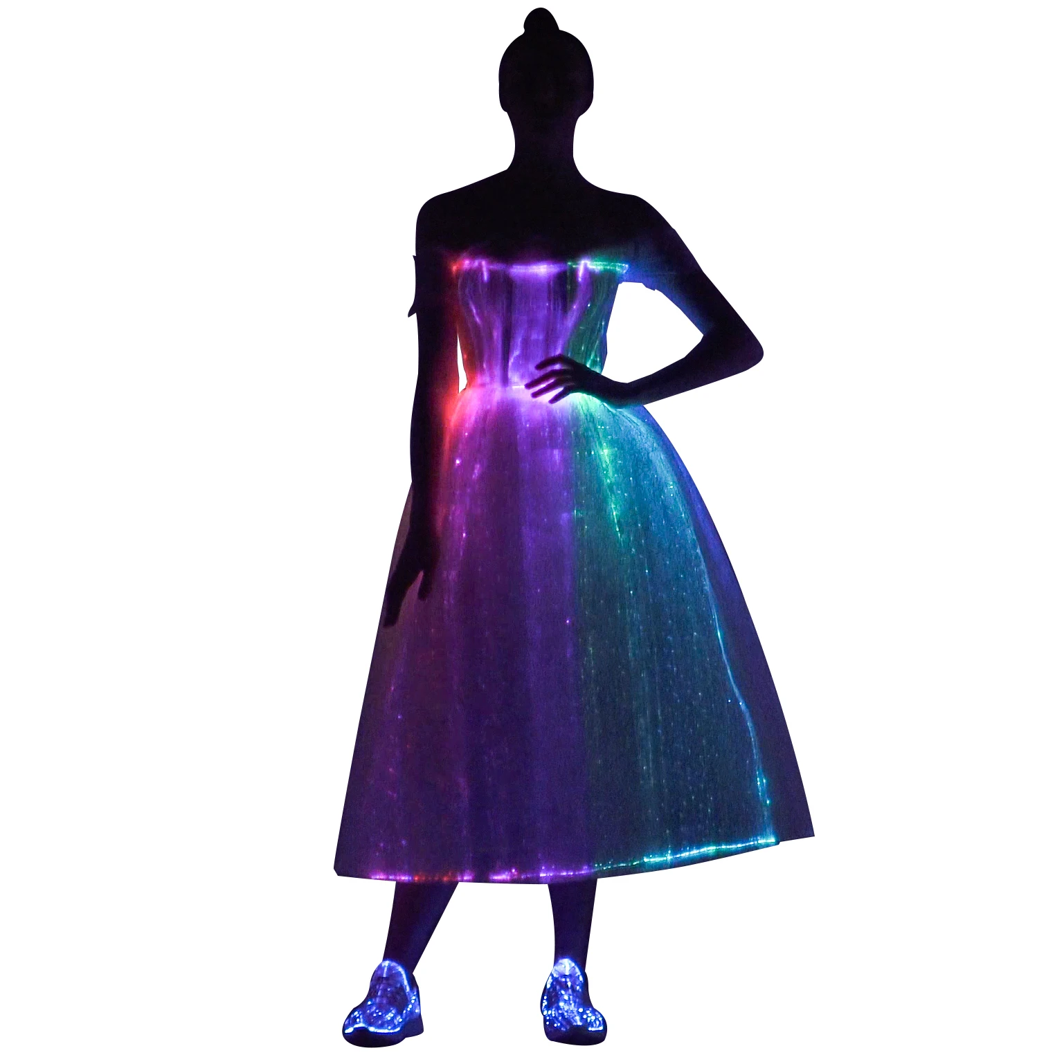 

Led light up fibre optic dress lady womens evening dresses women party prom dress