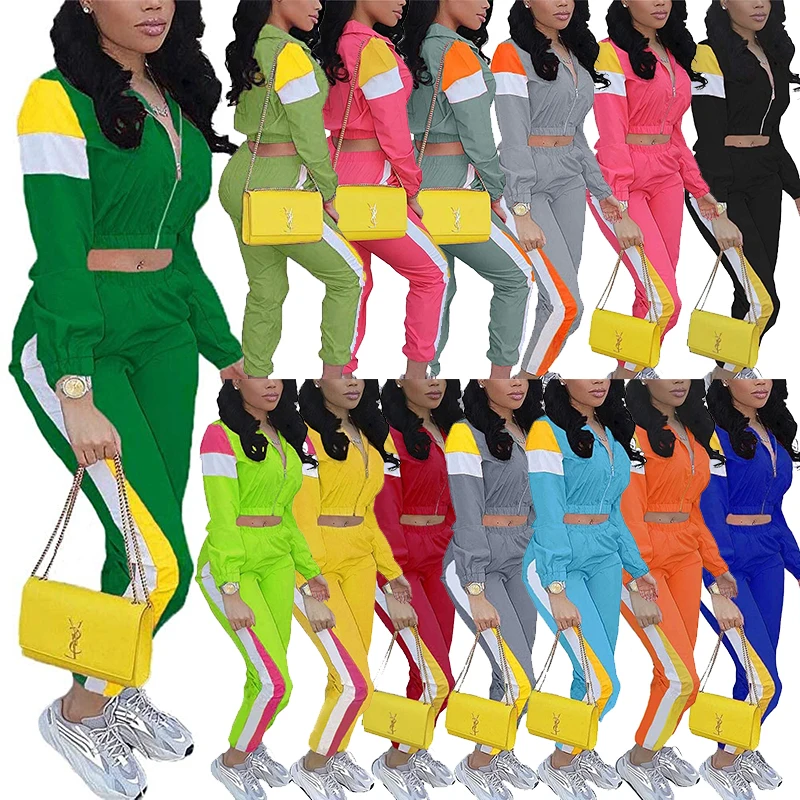 

Women Casual Sweatsuit Zip Top Jacket and Elastic Waistband Pant Women 2 Piece Windbreaker Tracksuit Sets, 14 colors or oem