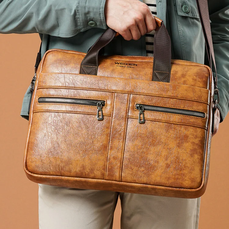 

W1110 New Arrival Brand Maletines Large Capacity Retro Business Leather Briefcase