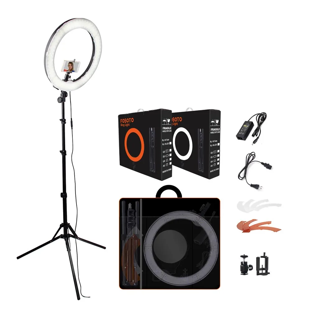 

Russia Free Shipping FOSOTO RL-18 Camera Photo Studio Phone Video 18inch 55W 240PCS 5500K Photography Dimmable LED Ring Light