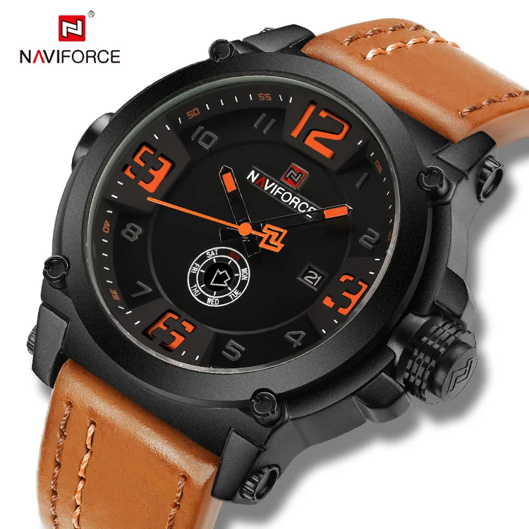 

montres homme Quartz Fashion hot selling mens watches Leather luxury brand sport wristwatches 2019 hot sale NAVIFORCE 9099, Red,white,orange,yellow