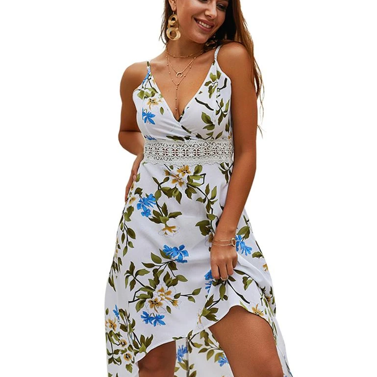 

LE-191012088 Summer Printed Fashion High Waist Sleeveless Fashion Dress Maxi Dress Floral