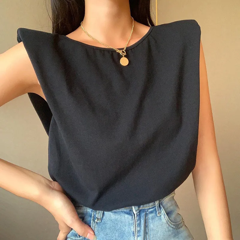 

Shoulder Pads Chain Halter T-Shirt Women All-Match Casual Comfortable Elegant And Fashionable Loose Top