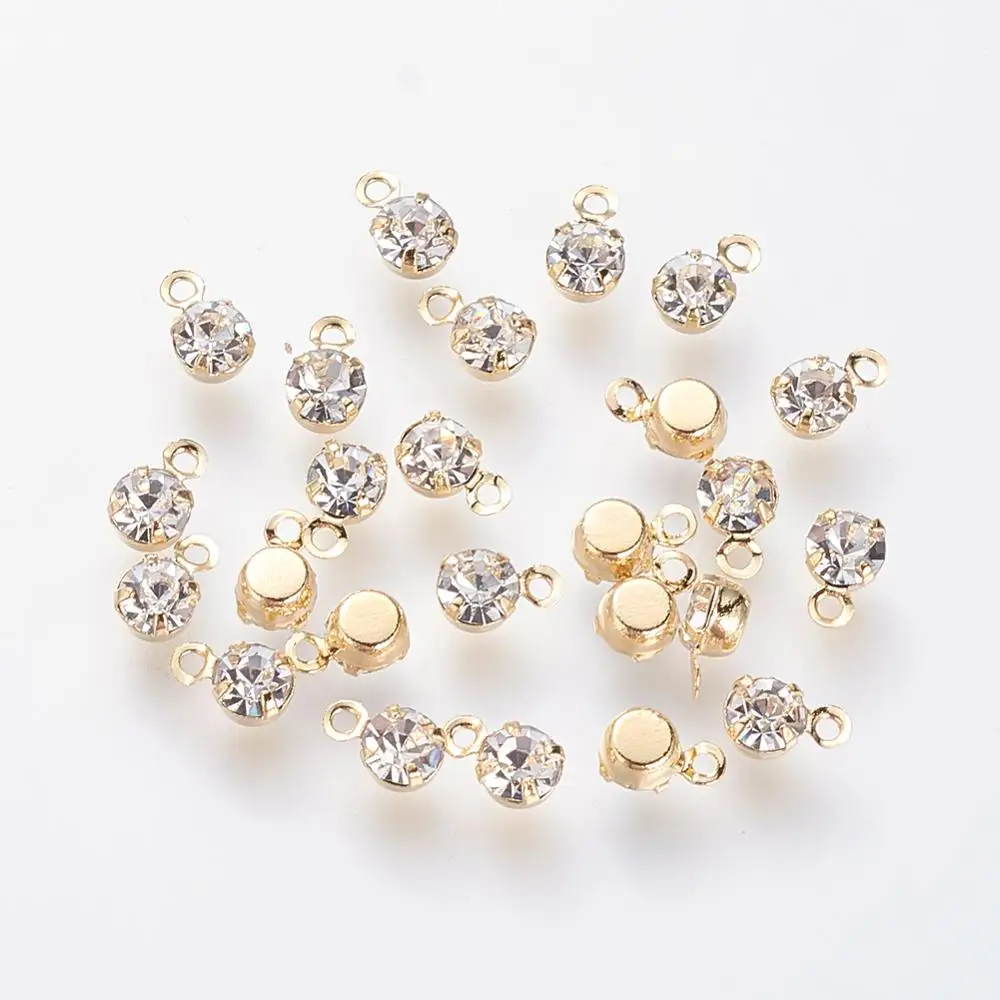 

PandaHall Real 18K Gold Plated Brass Rhinestone Jewelry Charms, Real gold plated