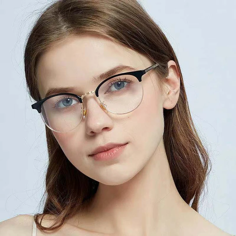 

Hot Sale Round Blue Ray Blocking Glasses Metal Flat Eyeglasses Unisex Retro Eyewear Acetate Leg Optical Frame