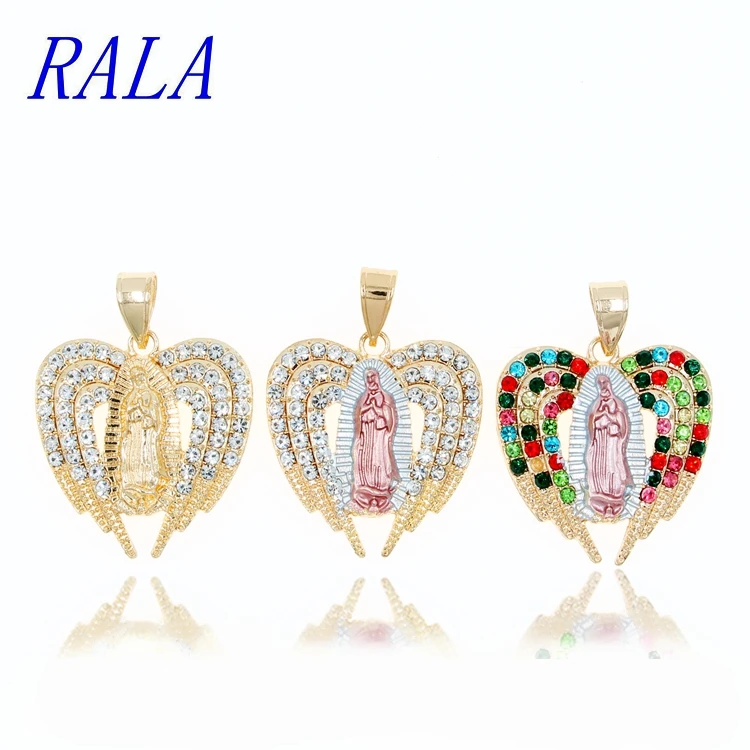 

RALA New fashion Religious Jewelry Heart Shaped Pendant angel wings Virgin Mary Necklace Pendant for men and women