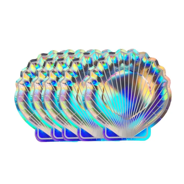 Disposable Laser Holographic Sea Mermaid Theme Shell Shaped Paper Plate