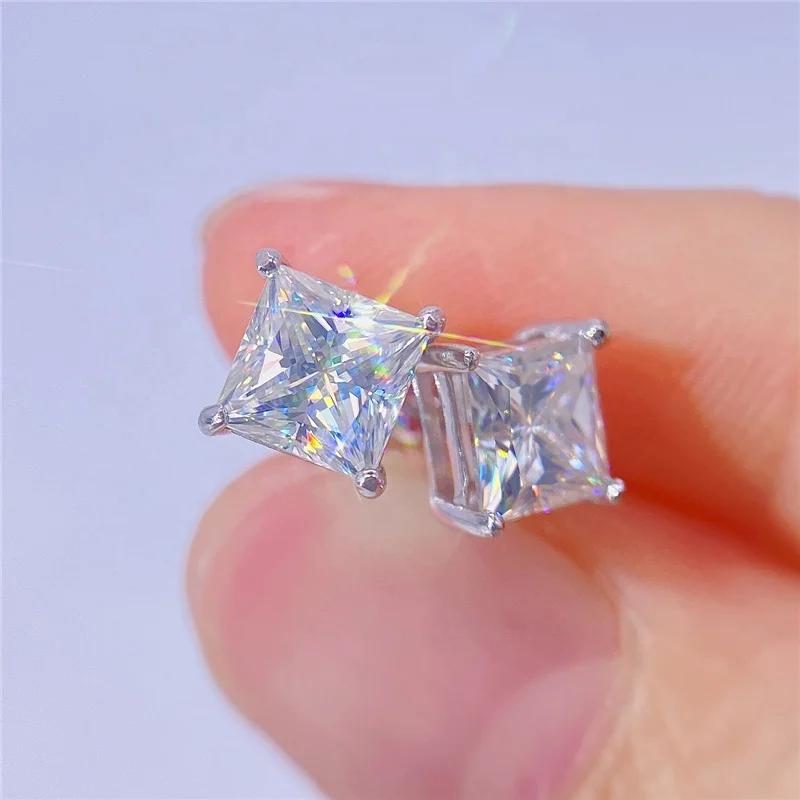 

Luxury Moissanite Stud 2021 VVS Princess Diamond Earrings 18k White Gold Plated Sterling Silver Earrings