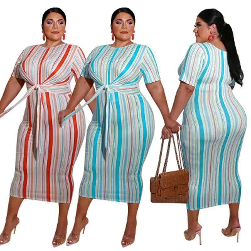 

20720-MX29 sehe fashion one piece stripe dress plus size for ladies 2020 popular