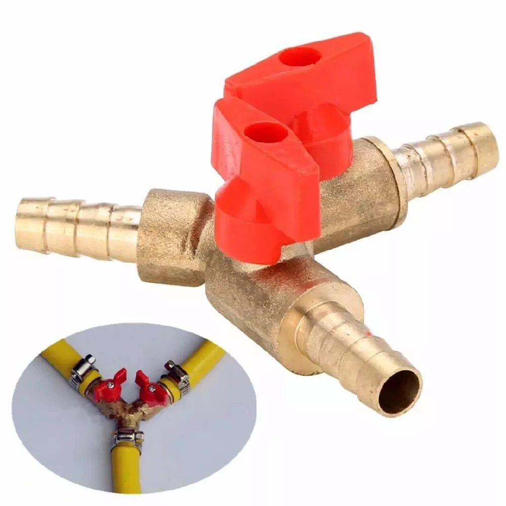 

3/8in 10mm Brass Y 3-Way Shut Off Ball Valve Fitting Hose Barb Fuel Gas Clamp Tee