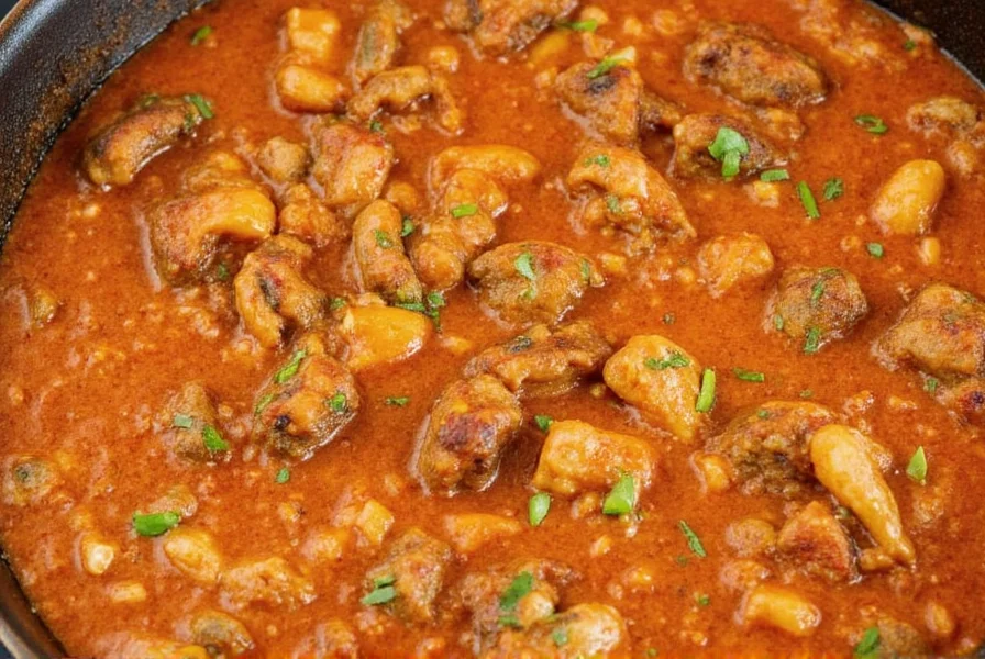 Cooking vindaloo curry on a stove