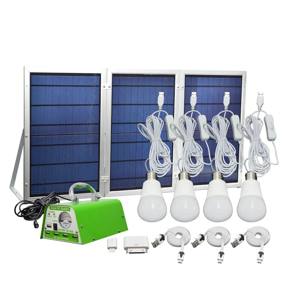 30W 11V multifunctional Foldable small solar panel Green lighting kit /solar bulb lighting system/for home /indoor / camping