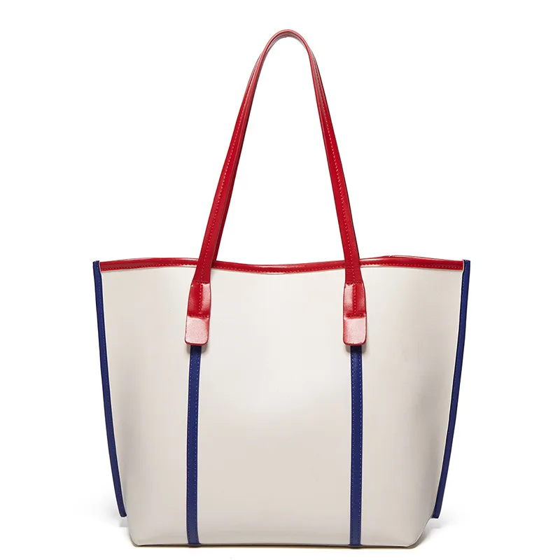 

SP402 contrast color totte bag leather shoulder bag ladies big shopping bag, Multi colors