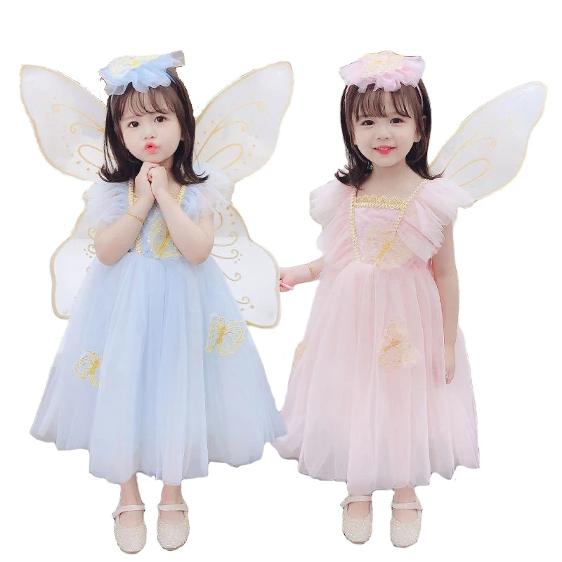 

High Quality Girls Fairy Dress Halloween Party Costume Butterfly Blue Dress with Wings, Blue, pink