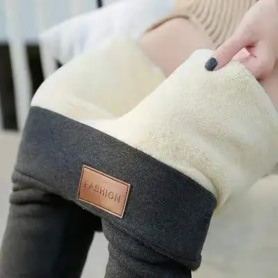 

Warm Women's Plus Velvet Winter Leggings Ankle-Length Keep Warm Solid Pants High Waist Large Size Women Leggings., Black and grey