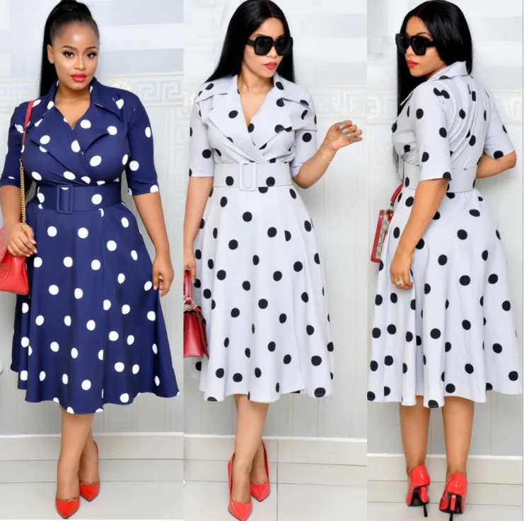 

Plus size party polka dot middle sleeve large size long wide african dress for sexy woman