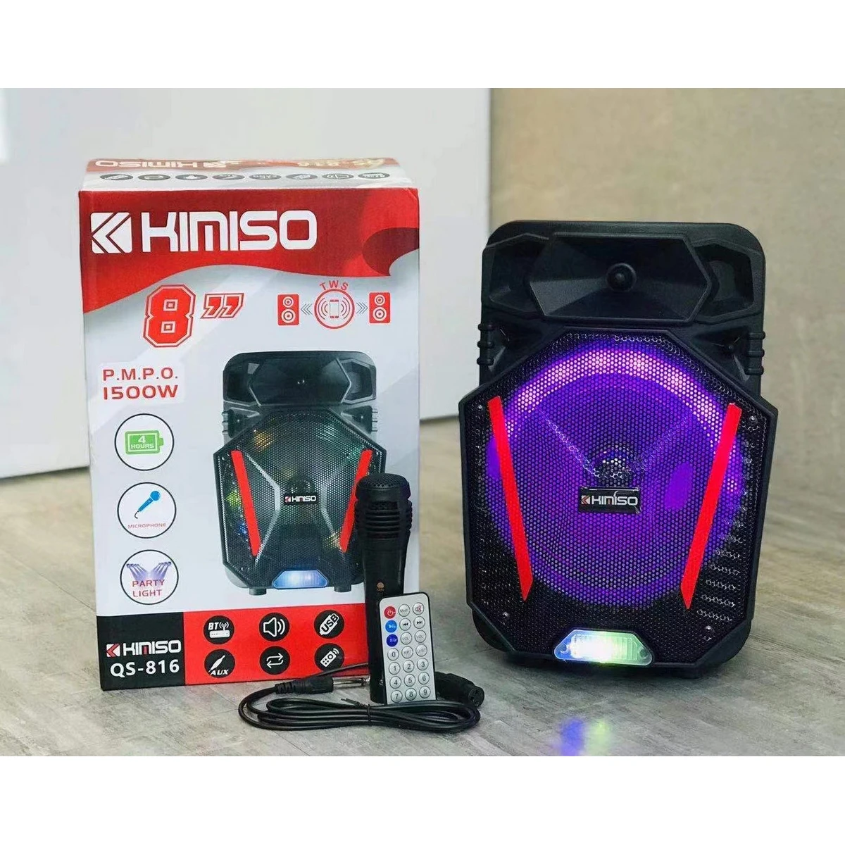 

QS-816 Lowest Price Speakers KIMISO Double 6.5 Inch Horn Bass Speaker With Coloured Lights