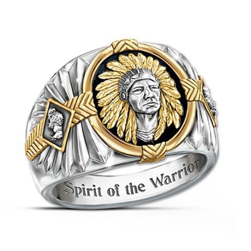 

New Hip Hop Style Indian Spirit Totem Vinyl Ring G Viking Warrior Two-tone Ring