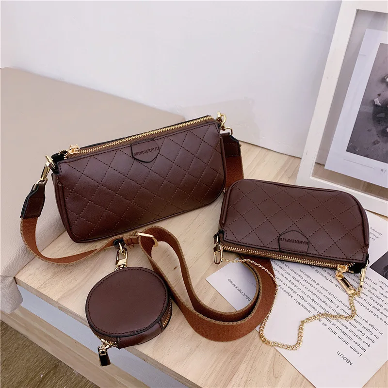 

New arrivial 3 pcs crossbody handbags suit solid color pu leather ladies purse chain hand bags for women