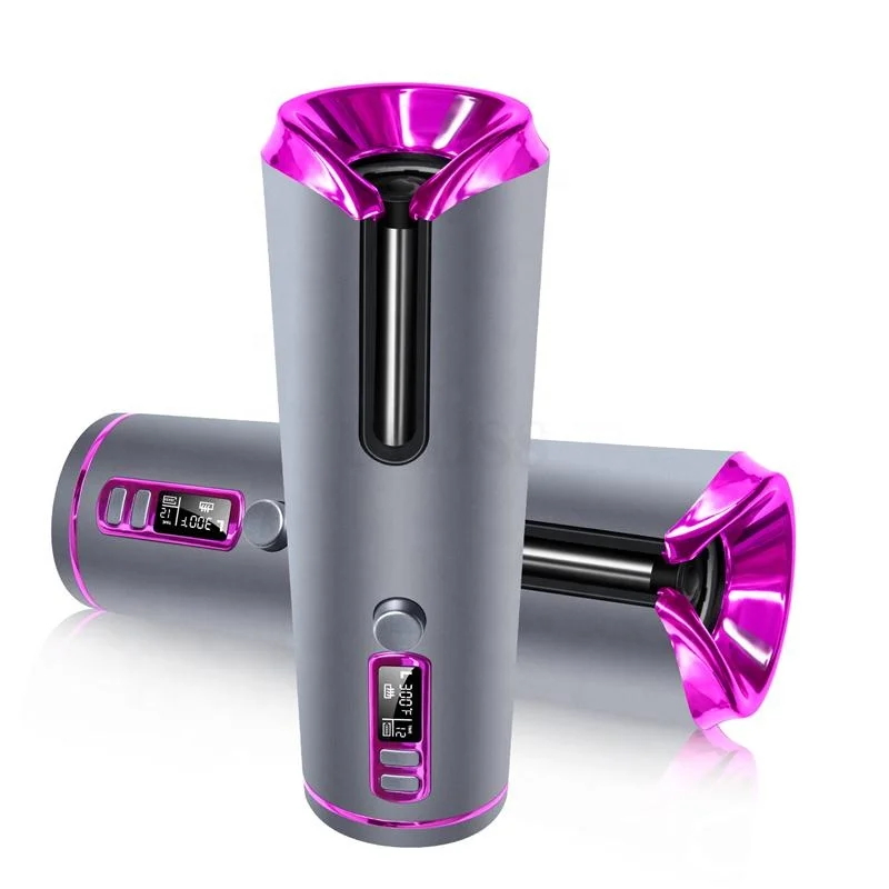 

Professional High quality rechargeable wireless automatic rotating hair curler, Gray or customized