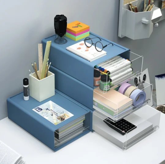 

Transparent drawer type file storage box superposition combination