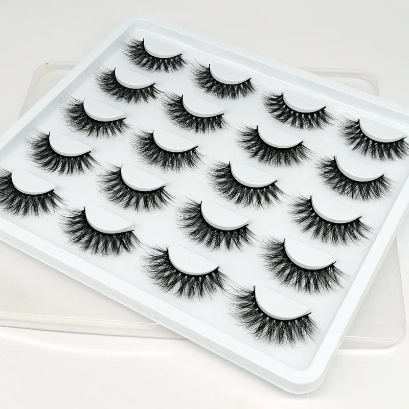 

Factory Hot Sale 10 Pairs Natrual Hand Made Faux Mink Eyelash Strip Private Label Cheap Eyelash Packaging, Natural black