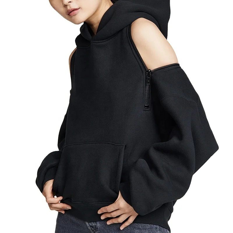 

CHICEVER Casual Women's Sweatshirts Hooded Long Sleeve Backless Off Shoulder Hoodies For Female