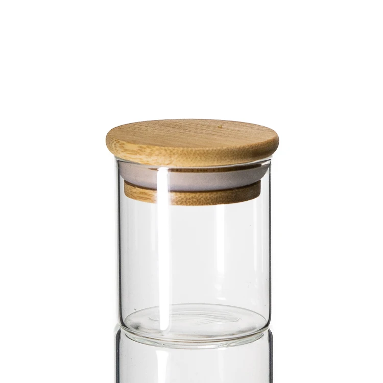 

Supplier Glass Material Borosilicate Glass Storage Jar With Bamboo Press Lid, Clear