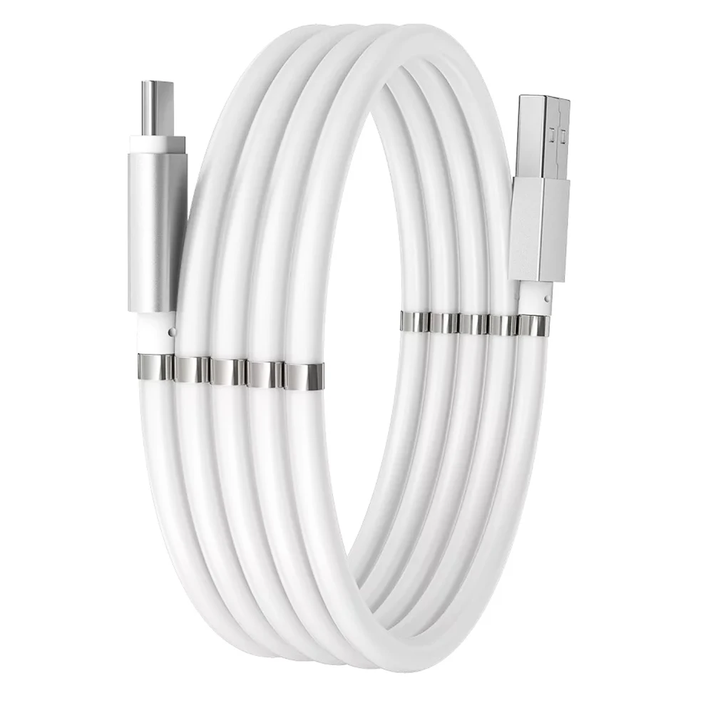 

New design Self winding Magnets Absorption Usb Data Cable Easy Magnetic Charging Cable for 1 meter for Phone type c micro, White,black