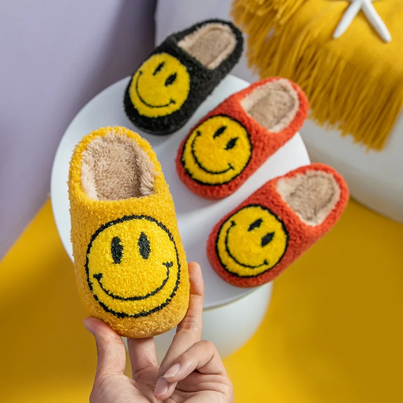

New Arrival Smiley Face Cute Cartoon Kids Popular Casual Warm Cotton Fluffy Home Lovers Slippers