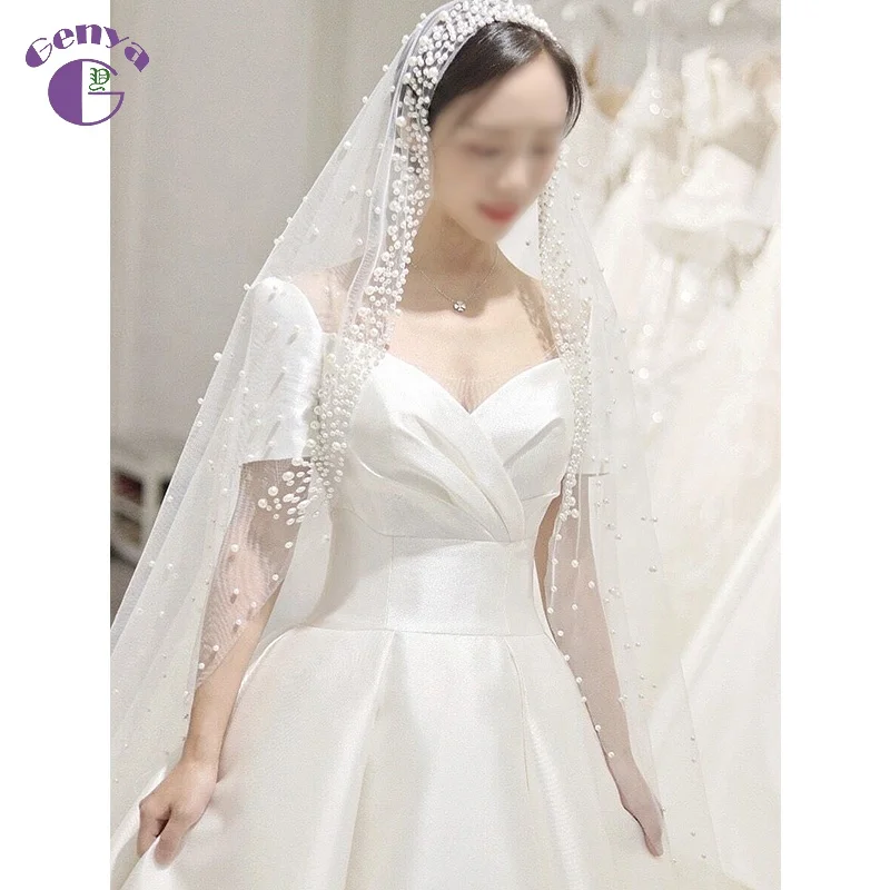 

GENYA Hot White Bridal Wedding Crystal Lace 3 Meters Long Veil For Wedding Accessories 2022