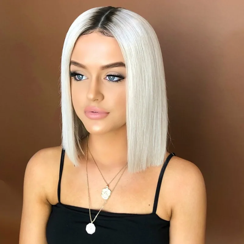 

cheap machine made bob blonde short straight synthetic wig