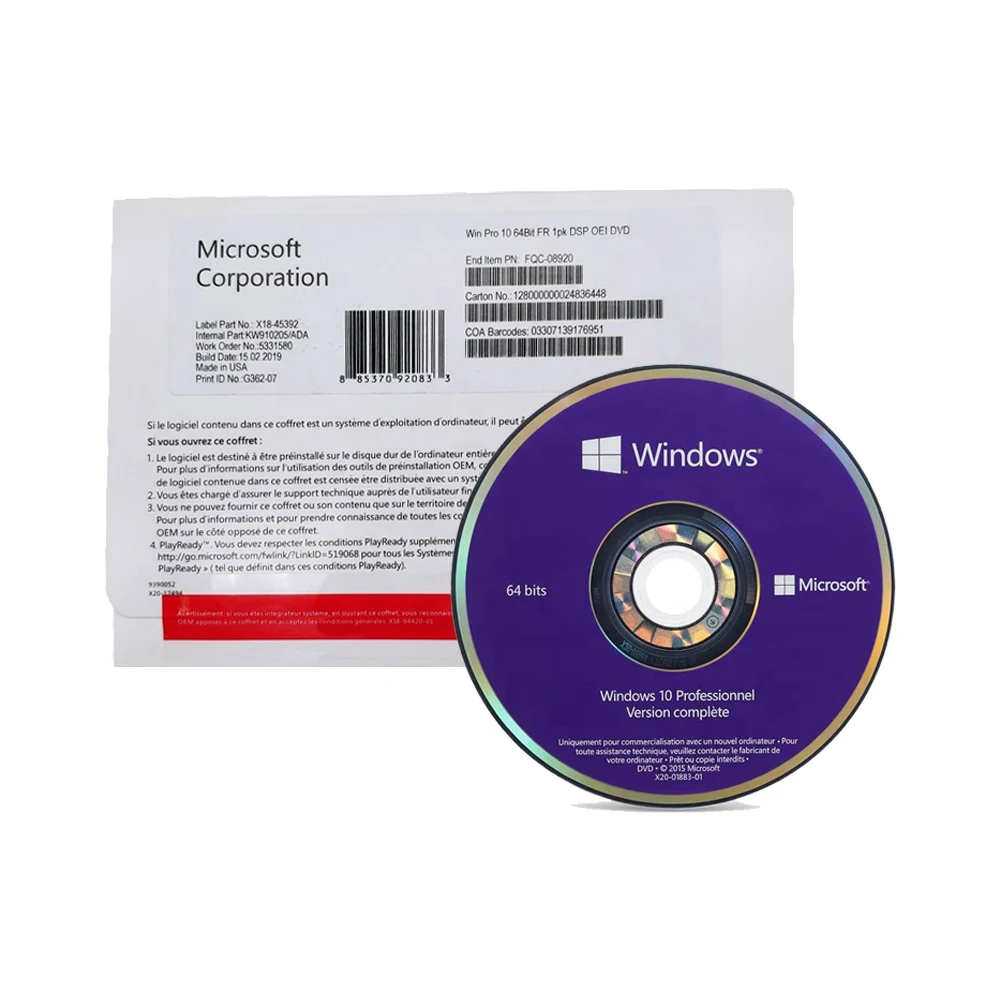 

DHL/Fedex Free Shipping win 10 Professional OEM Key License Full Package French Language Win 10 Pro DVD