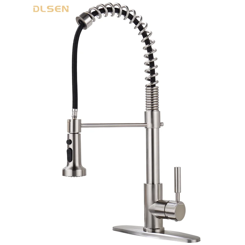 

Contemporary Brass Brushed Nickel Pull Down Kitchen Mixer Tap with Spring Kitchen Sink Faucet Taps for Farm House