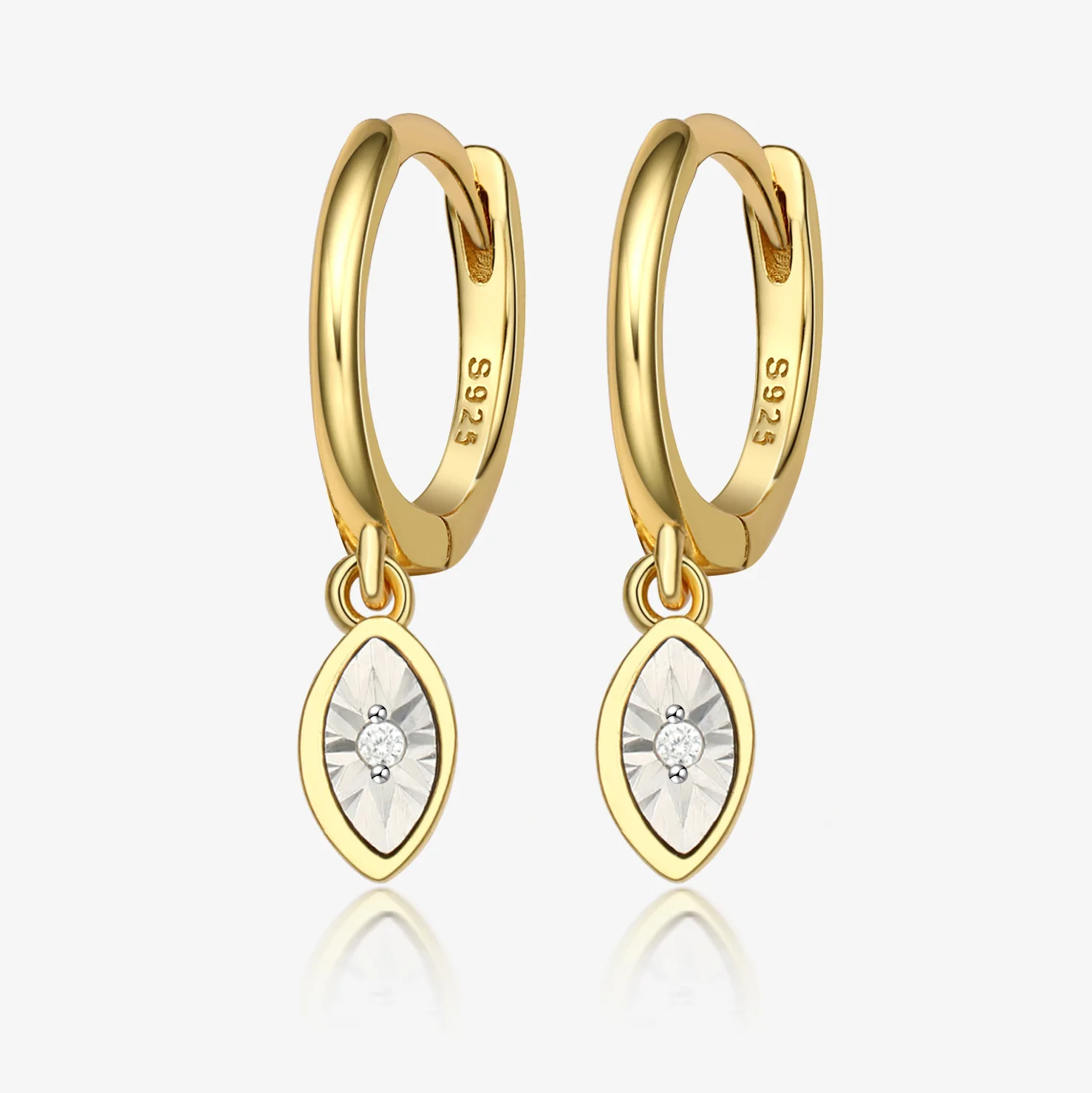 Fashion Jewelry 925 Silver Marquise Shape Horse Eye18K Gold Plated Sterling Silver  Hoop Earrings for Women