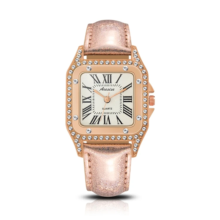 

Women Leather Strap Bracelet OEM Made In China Diamond Roman Square Ladies Watch
