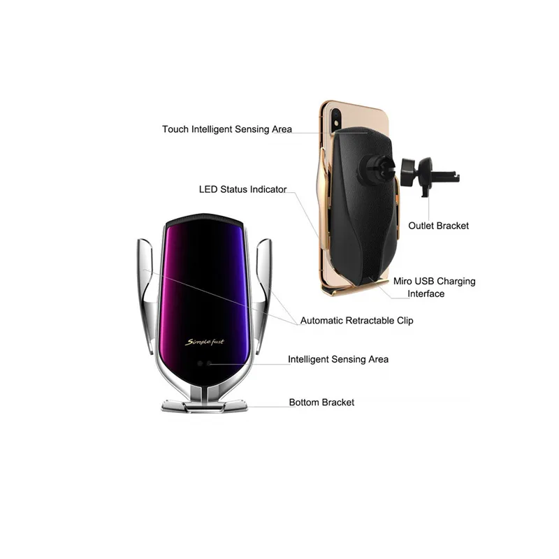 

Factory Direct Sales R1 Automatic Car Charger Induction Car Wireless Charging Mount