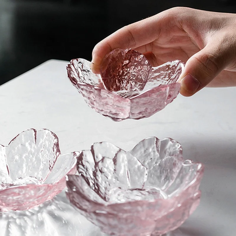 

tea cups and saucers Pink petals home wholesale glass dipping crystal glass sauce seasoning dish