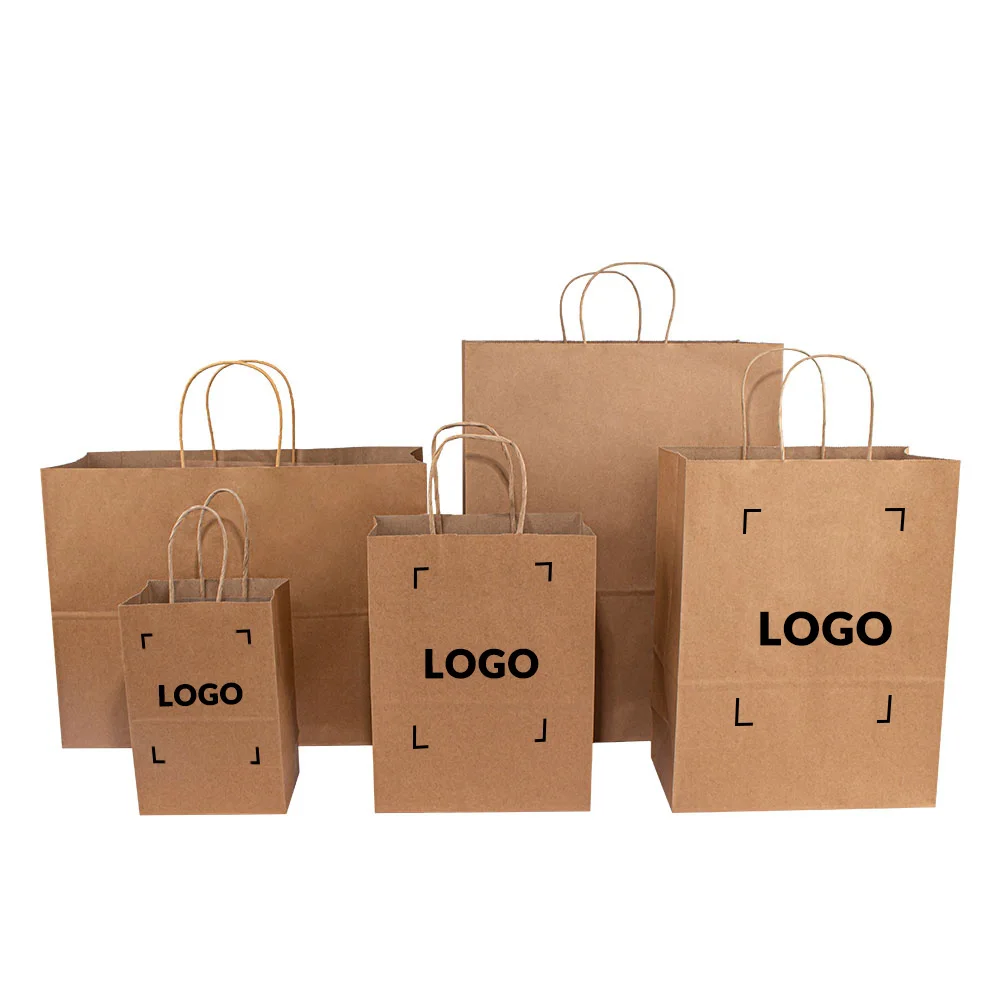 

wholesale Cheap White Food Gift Shopping Wedding Packaging Custom Printing Handles Kraft Paper Bags with Your Own Logo